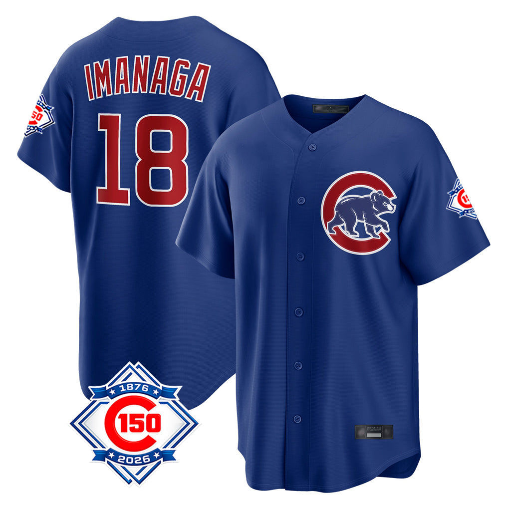 BIPIHUC C.Cubs #18 Shota Imanaga Player Royal 150th Anniversary Home Game Stitched Jerseys