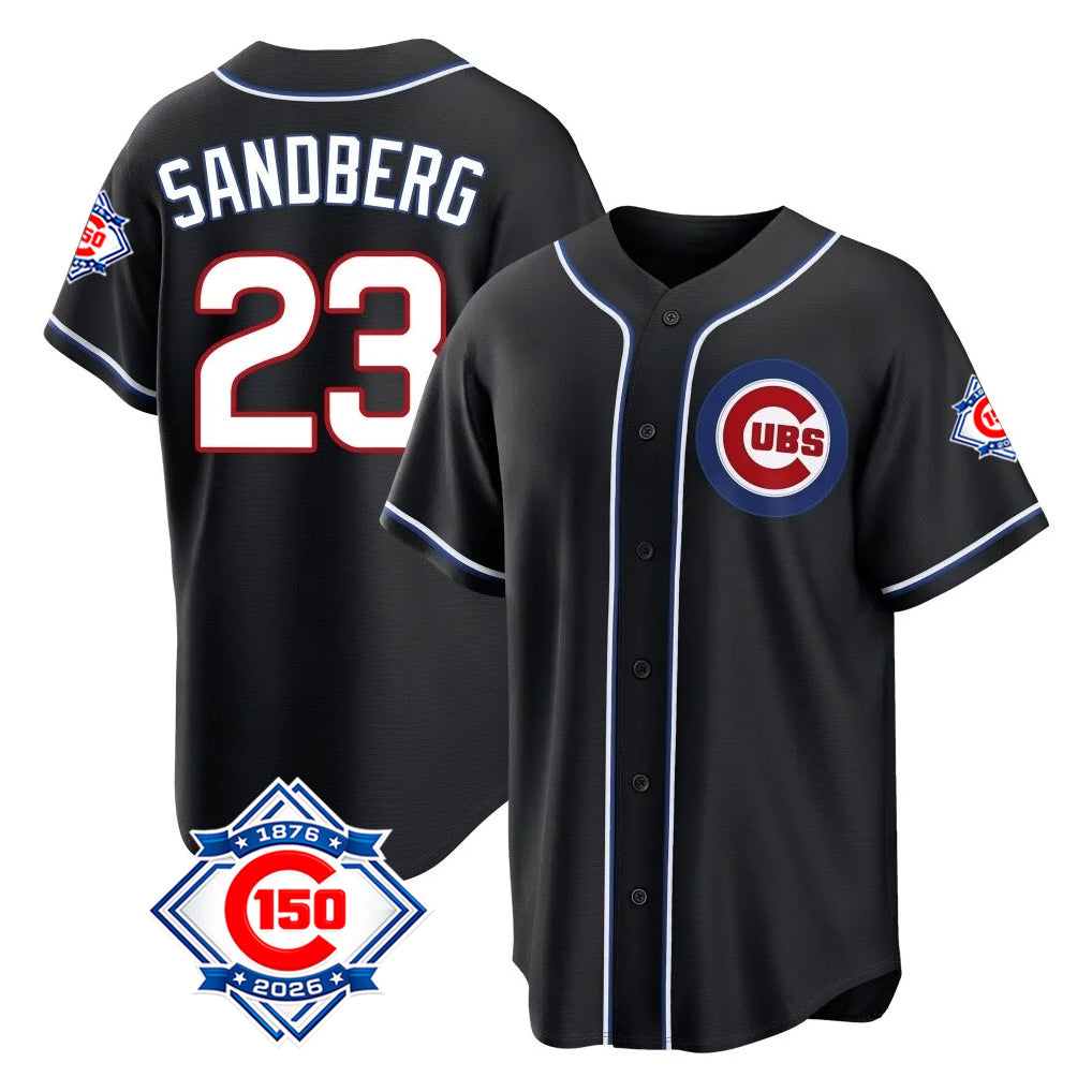 BIPIHUC C.Cubs #23 Ryne Sandberg Player Black Fashion Out 150th Anniversary Game Stitched Jerseys