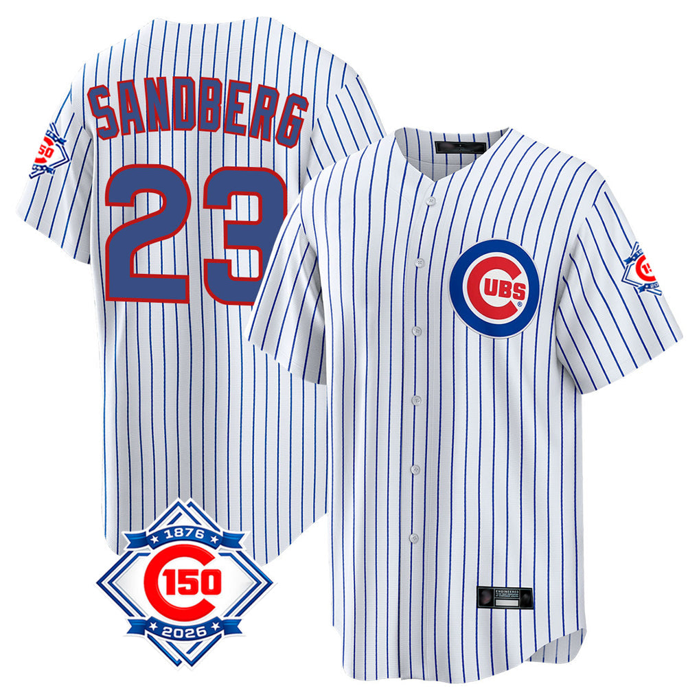 BIPIHUC C.Cubs #23 Ryne Sandberg Player White 150th Anniversary Home Game Stitched Jerseys