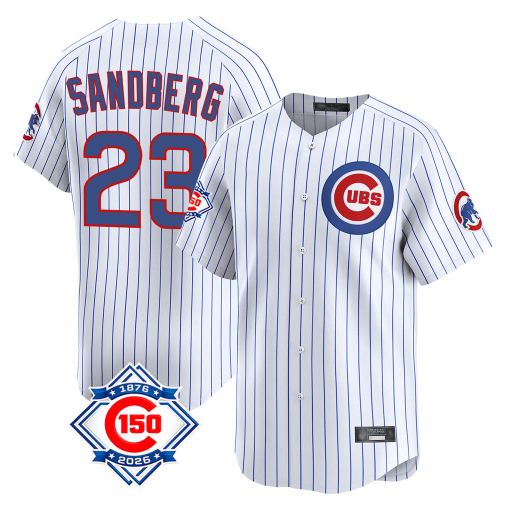 BIPIHUC C.Cubs #23 Ryne Sandberg Player White 150th Anniversary Limited Home Game Stitched Jerseys