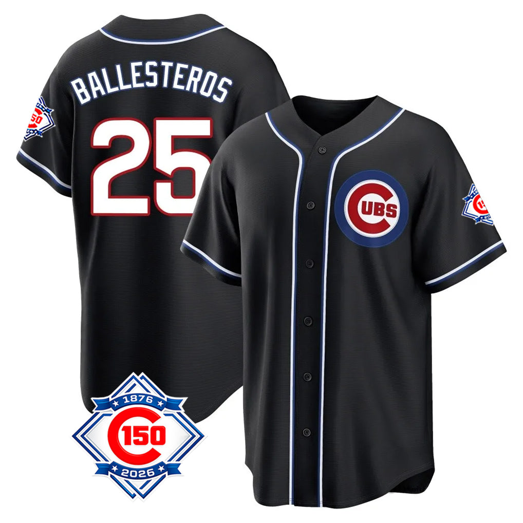 BIPIHUC C.Cubs #25 Mois¡§|s Ballesteros Player Black Fashion Out 150th Anniversary Game Stitched Jerseys