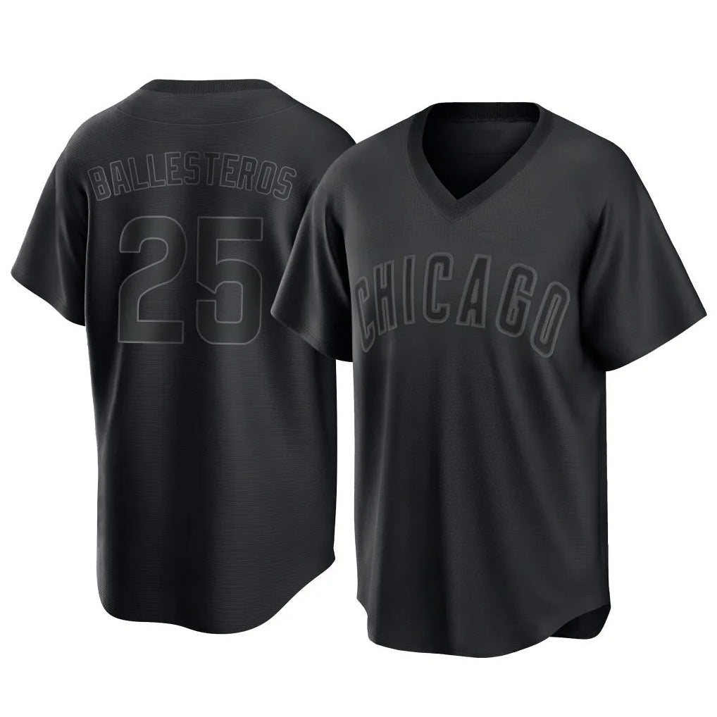 BIPIHUC C.Cubs #25 Mois¡§|s Ballesteros Player Black T-shirt Home Game Stitched Jerseys