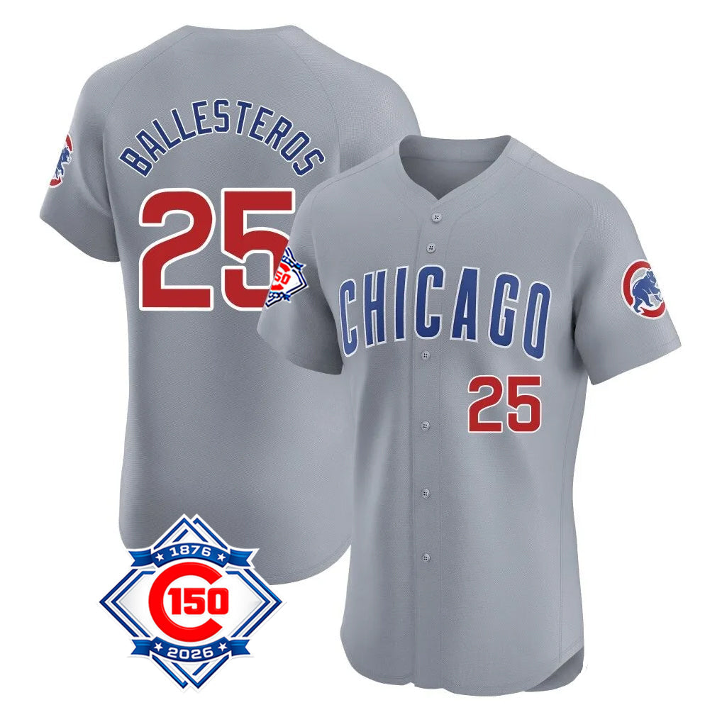 BIPIHUC C.Cubs #25 Mois¡§|s Ballesteros Player Gray Road 150th Anniversary Limited Elite Home Stitched Jerseys