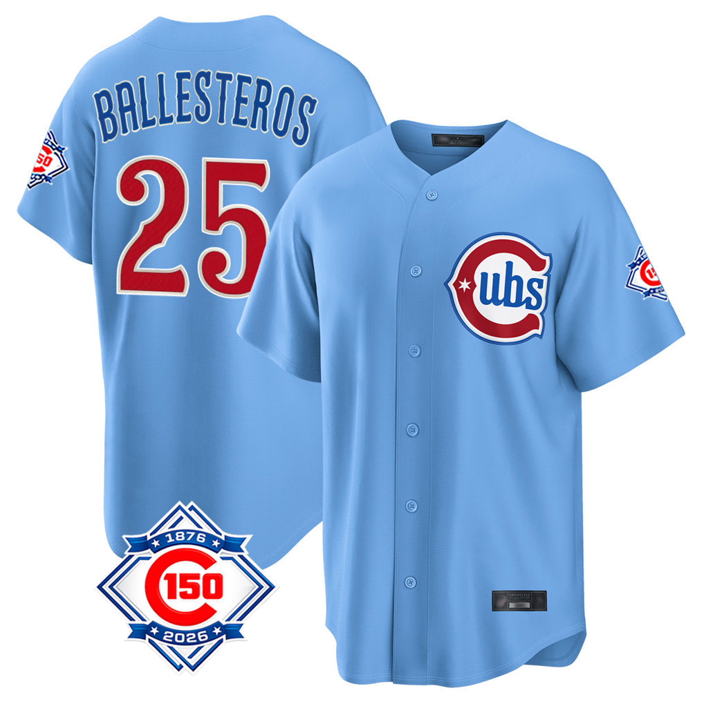 BIPIHUC C.Cubs #25 Mois¡§|s Ballesteros Player Light Blue 150th Anniversary Home Game Stitched Jerseys