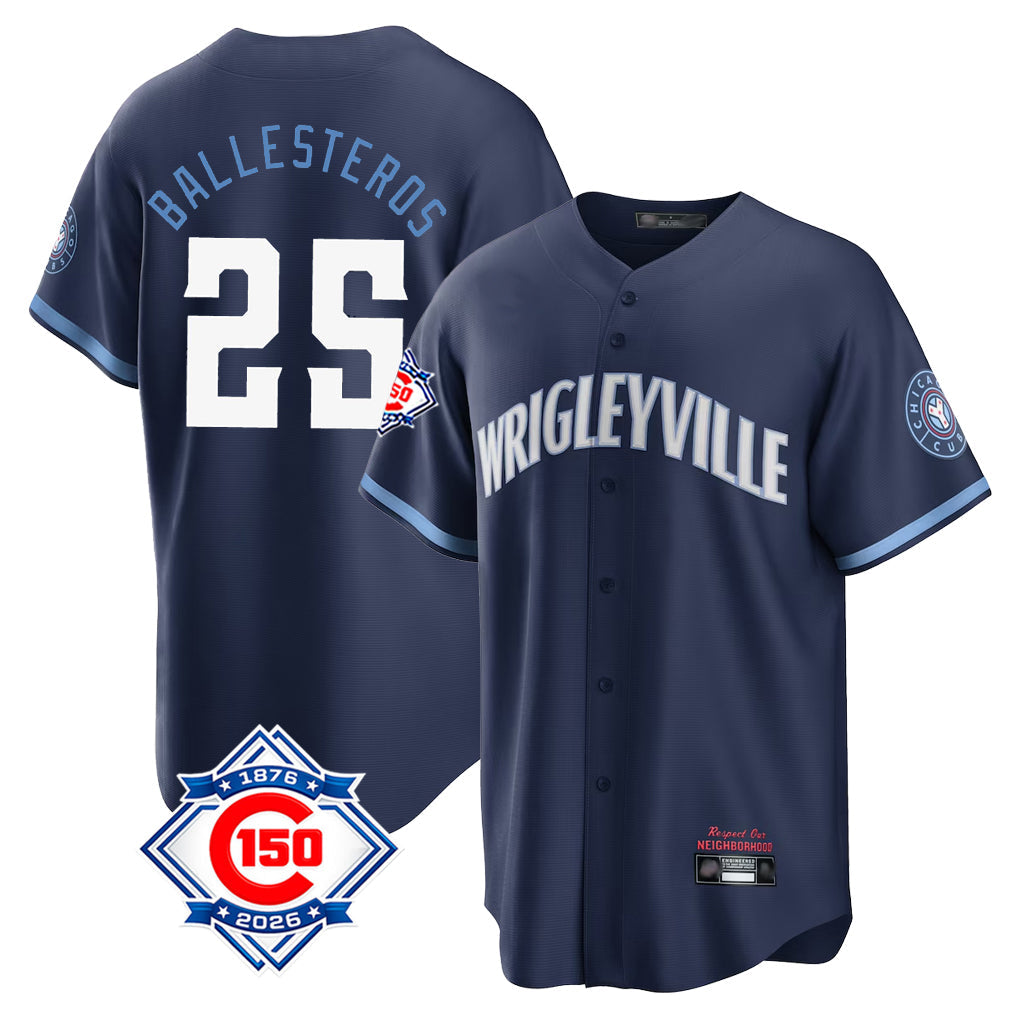 BIPIHUC C.Cubs #25 Mois¡§|s Ballesteros Player Navy 150th Anniversary City Connect Home Game Stitched Jerseys