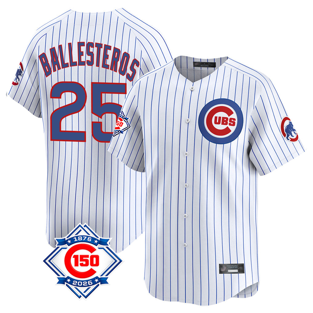 BIPIHUC C.Cubs #25 Mois¡§|s Ballesteros Player White 150th Anniversary Limited Home Game Stitched Jerseys