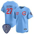 BIPIHUC C.Cubs #27 Seiya Suzuki Player Blue Vapor Premier Limited Home Stitched Jerseys