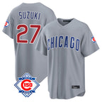 BIPIHUC C.Cubs #27 Seiya Suzuki Player Gray 150th Anniversary Home Game Stitched Jerseys