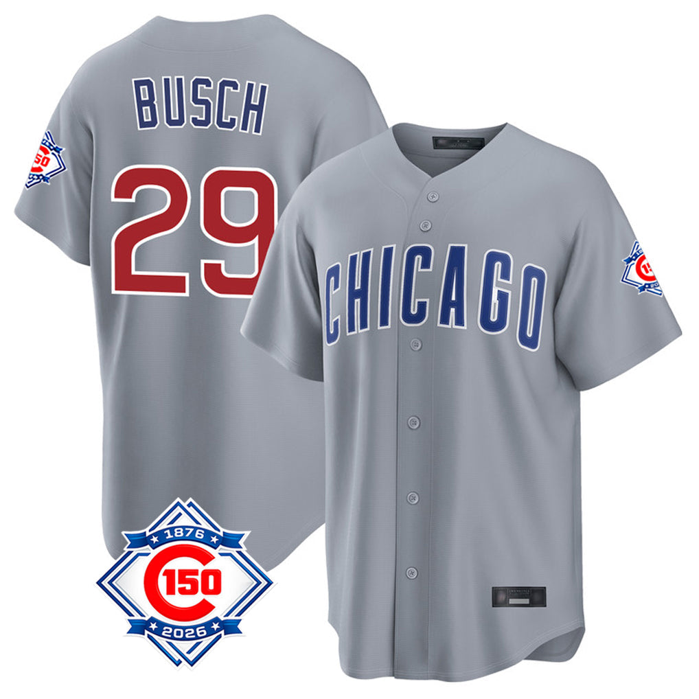 BIPIHUC C.Cubs #29 Michael Busch Player Gray 150th Anniversary Home Game Stitched Jerseys