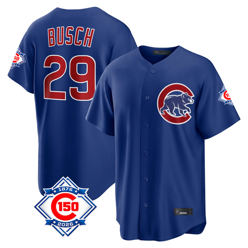 BIPIHUC C.Cubs #29 Michael Busch Player Royal 150th Anniversary Home Game Stitched Jerseys