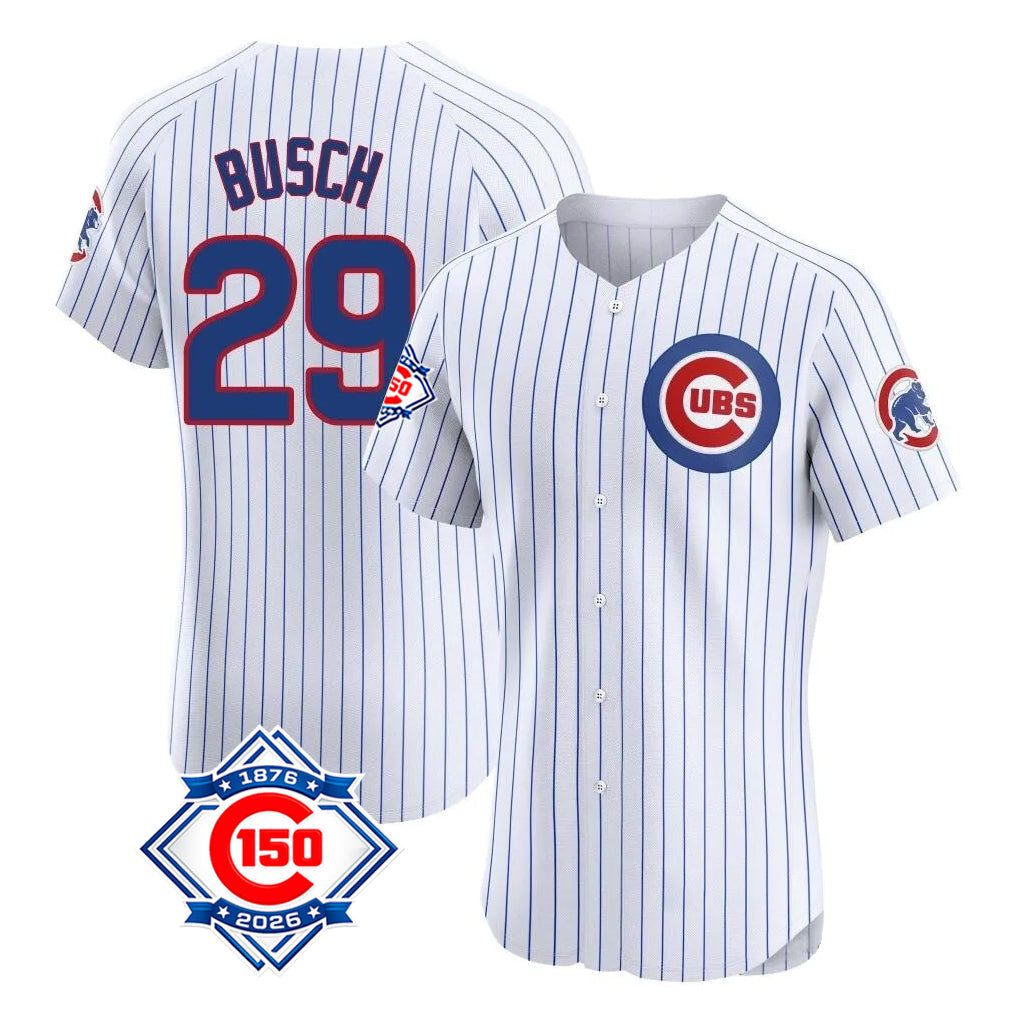 BIPIHUC C.Cubs #29 Michael Busch Player White 150th Anniversary Limited Elite Home Game Stitched Jerseys