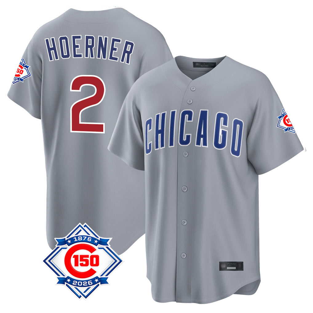 BIPIHUC C.Cubs #2 Nico Hoerner Player Gray 150th Anniversary Home Game Stitched Jerseys