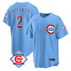 BIPIHUC C.Cubs #2 Nico Hoerner Player Light Blue 150th Anniversary Home Game Stitched Jerseys