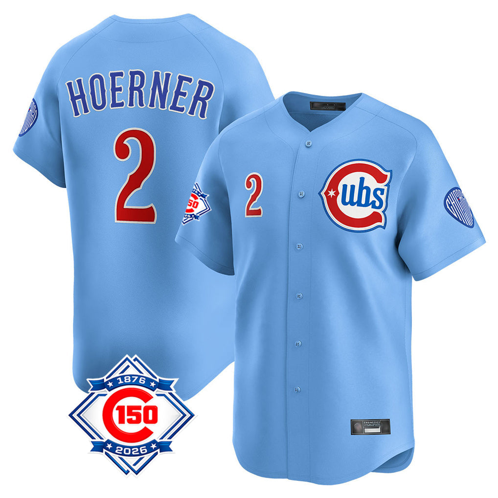BIPIHUC C.Cubs #2 Nico Hoerner Player Light Blue 150th Anniversary Limited Home Stitched Jerseys