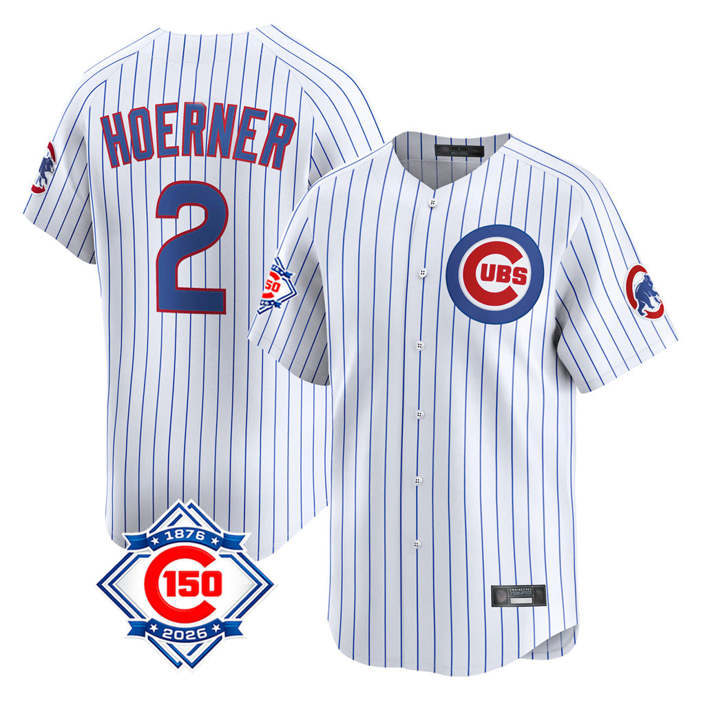 BIPIHUC C.Cubs #2 Nico Hoerner Player White 150th Anniversary Limited Home Game Stitched Jerseys