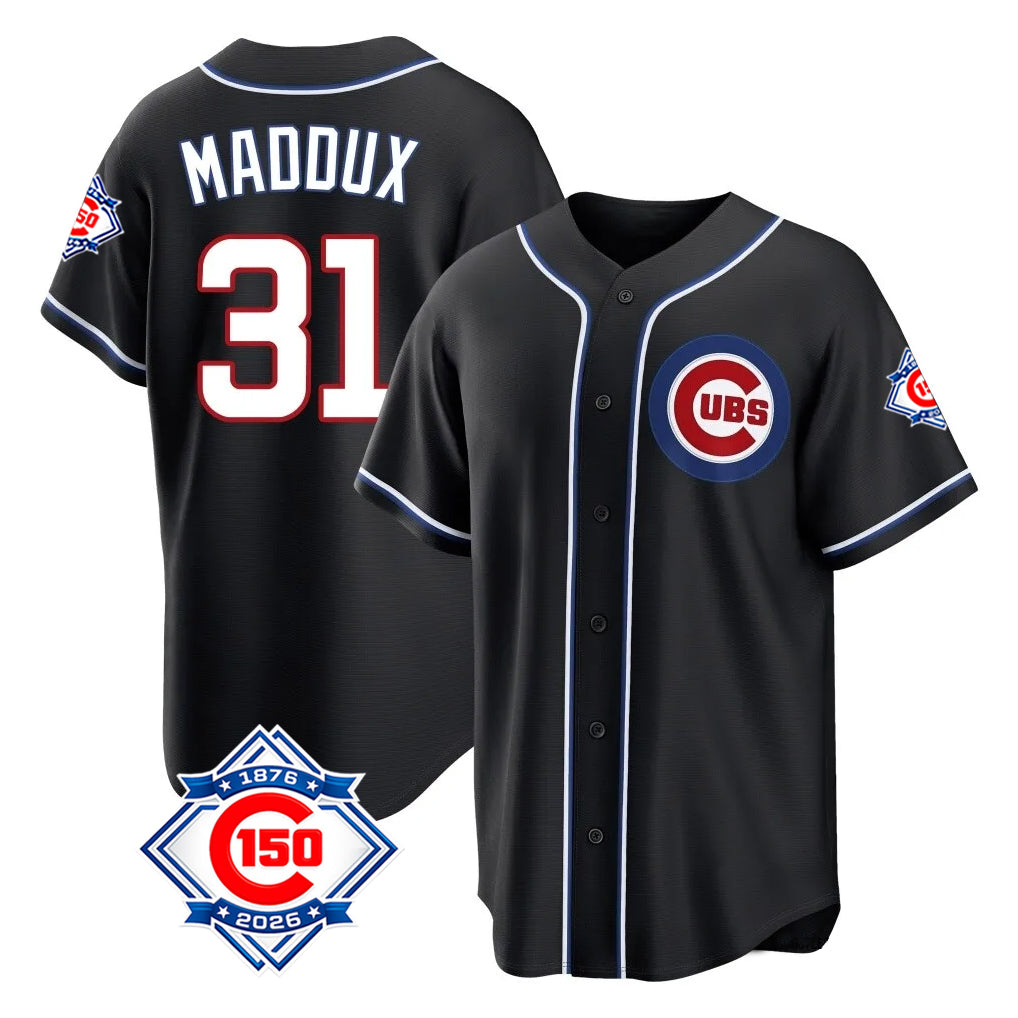 BIPIHUC C.Cubs #31 Greg Maddux Player Black Fashion Out 150th Anniversary Game Stitched Jerseys
