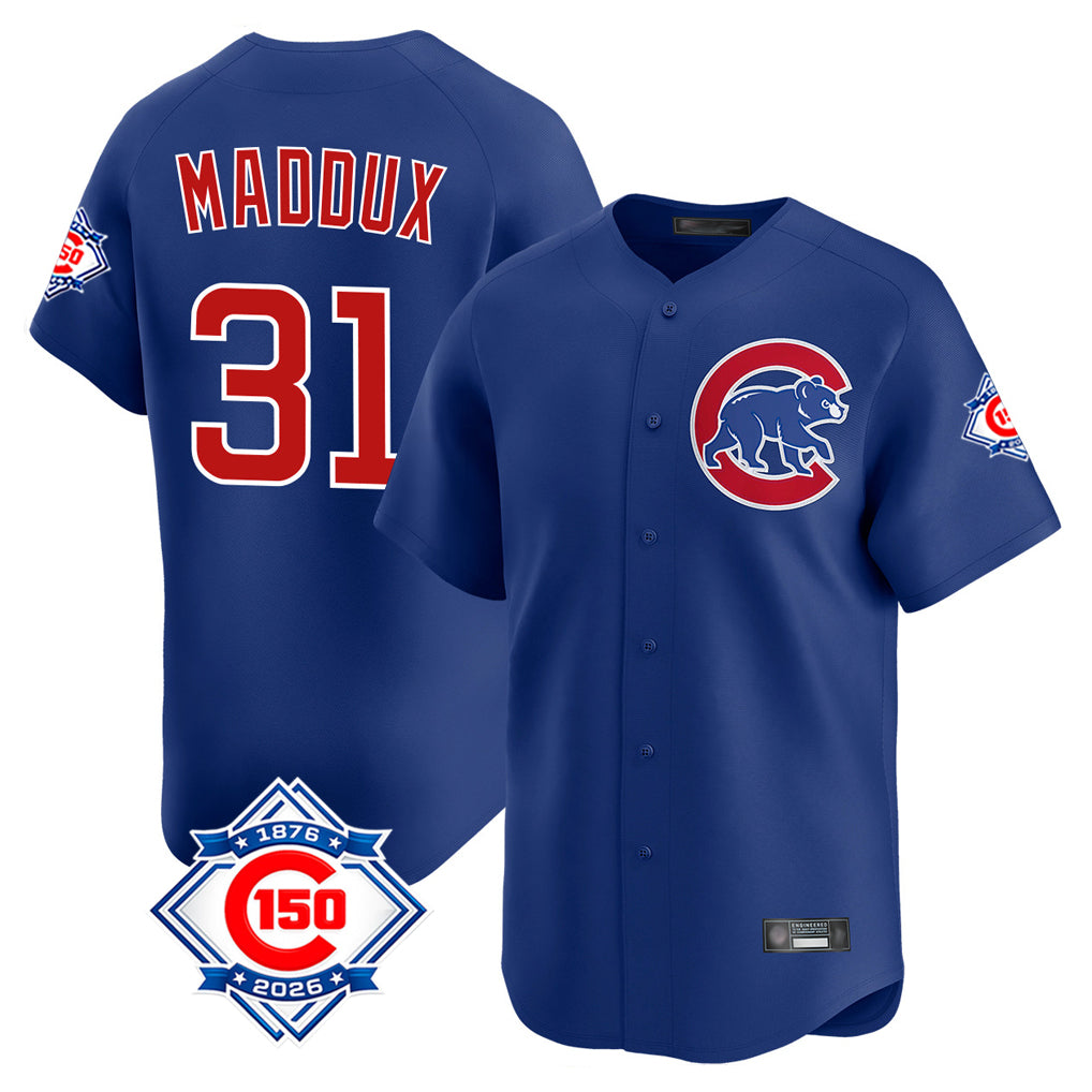 BIPIHUC C.Cubs #31 Greg Maddux Player Royal 150th Anniversary Limited Home Stitched Jerseys