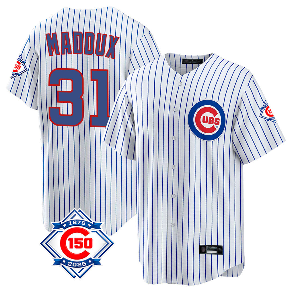 BIPIHUC C.Cubs #31 Greg Maddux Player White 150th Anniversary Home Game Stitched Jerseys