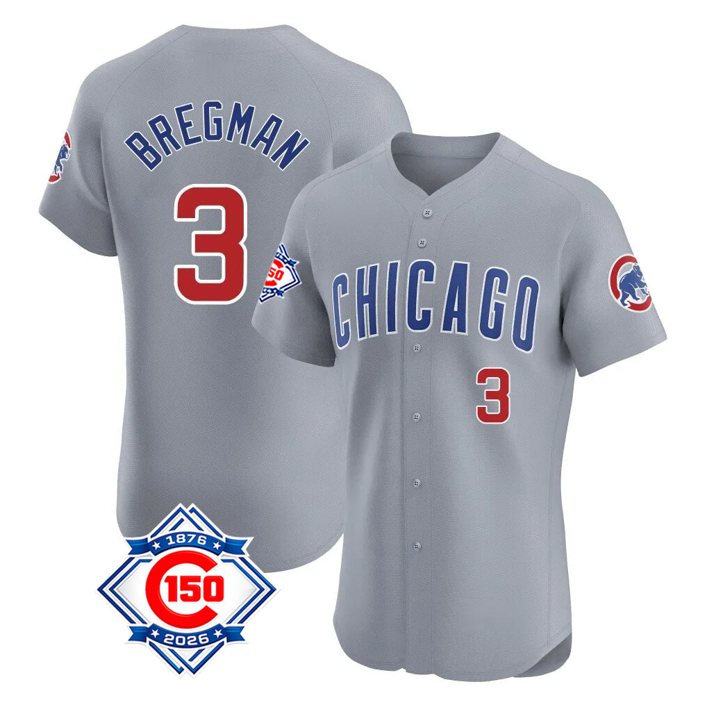 BIPIHUC C.Cubs #3 Alex Bregman Gray Road 150th Anniversary Limited Elite Home Stitched Jerseys