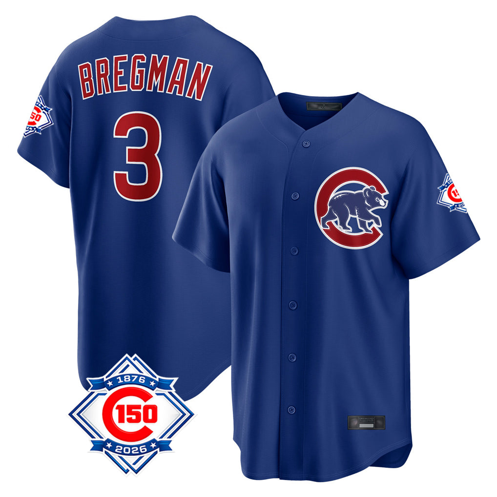 BIPIHUC C.Cubs #3 Alex Bregman Royal 150th Anniversary Home Game Stitched Jerseys
