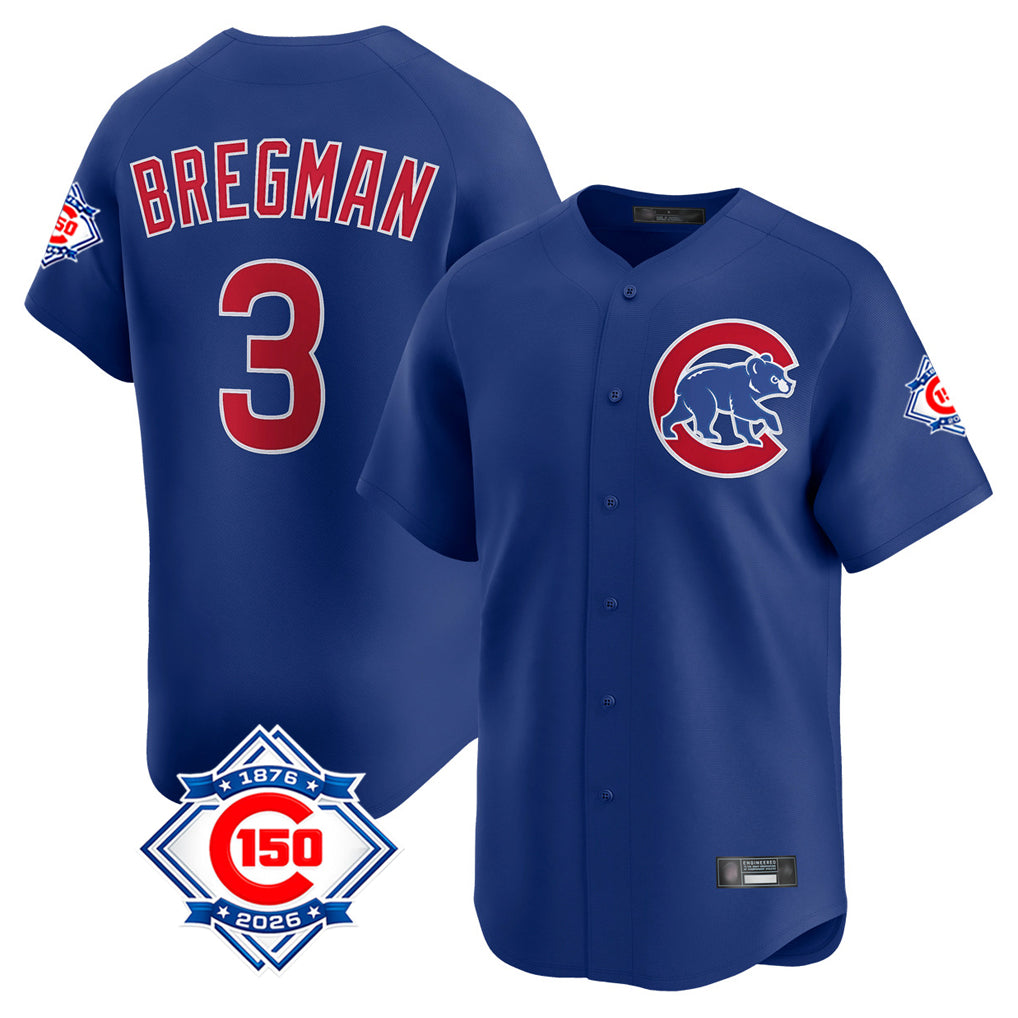 BIPIHUC C.Cubs #3 Alex Bregman Royal 150th Anniversary Limited Home Stitched Jerseys