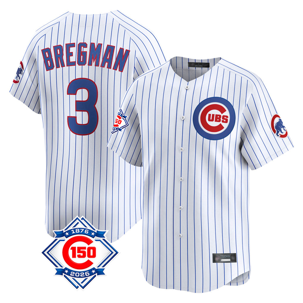 BIPIHUC C.Cubs #3 Alex Bregman White 150th Anniversary Limited Home Game Stitched Jerseys
