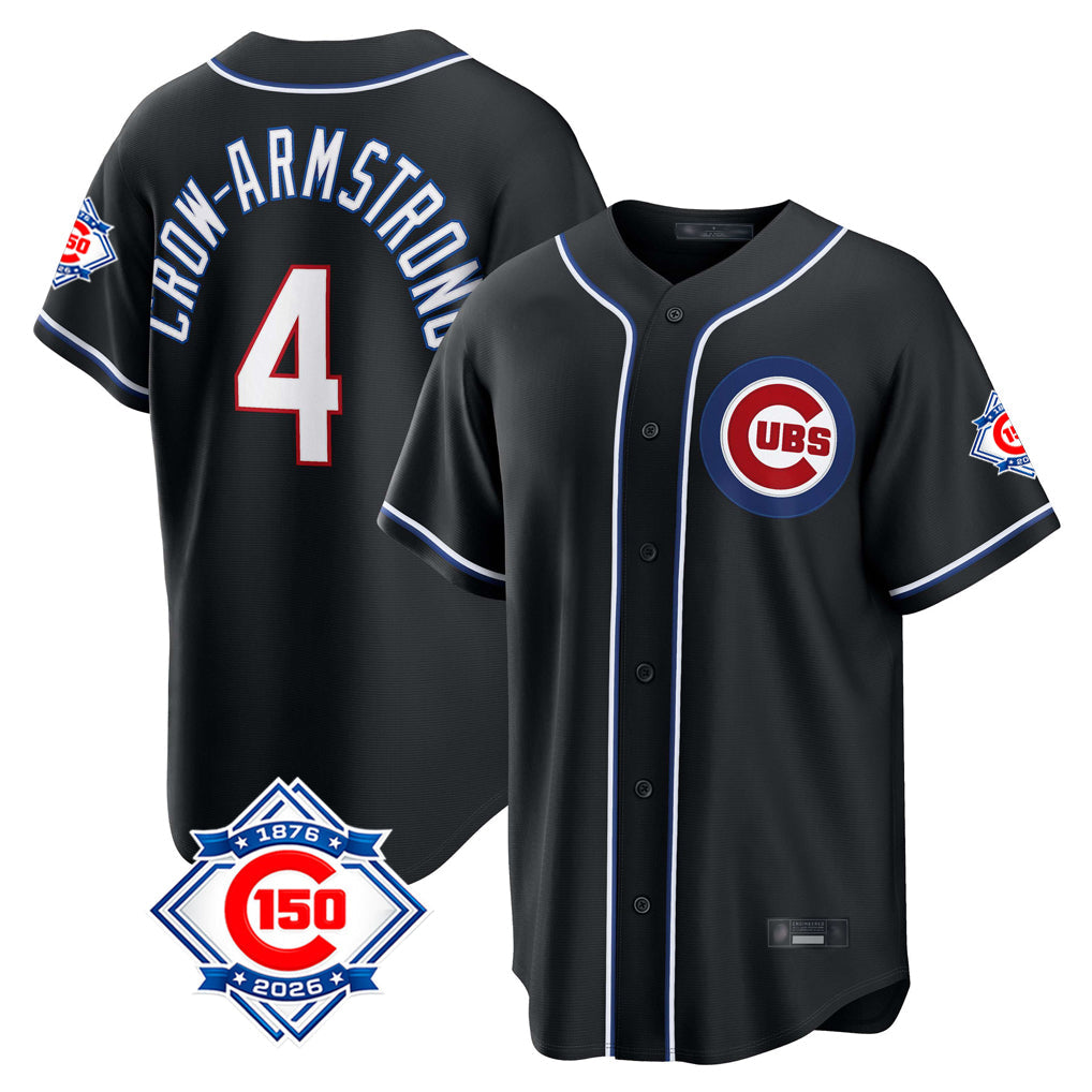 BIPIHUC C.Cubs #4 Pete Crow-Armstrong Player Black Fashion Out 150th Anniversary Game Stitched Jerseys