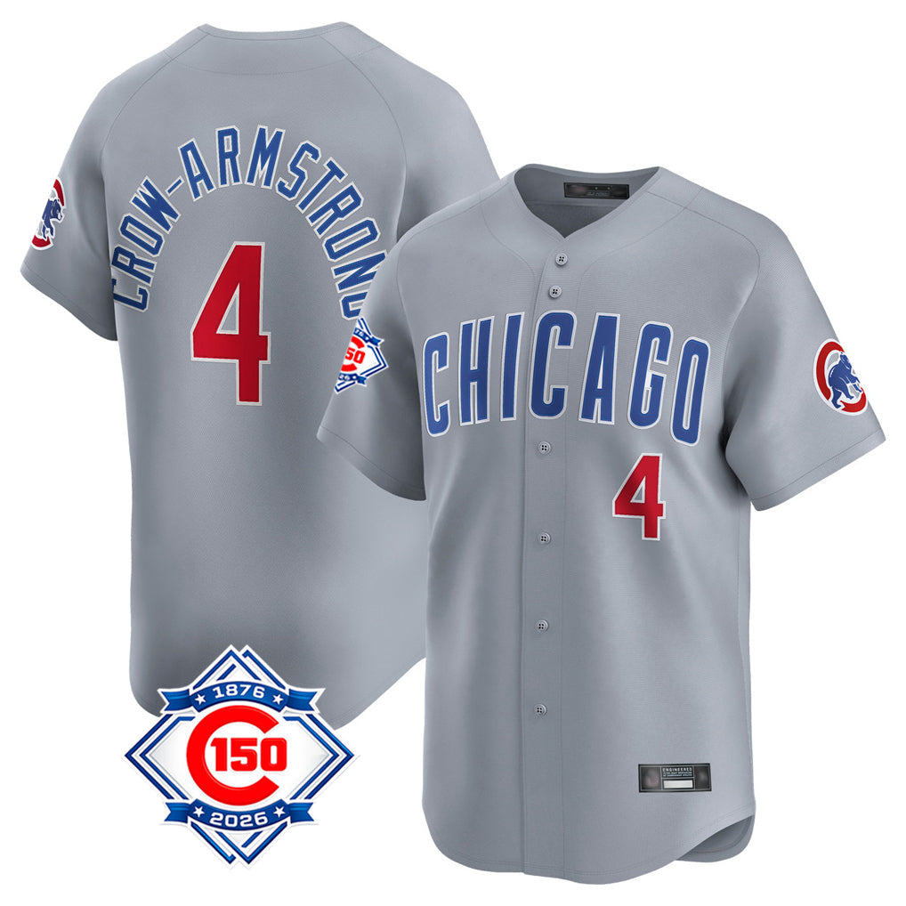 BIPIHUC C.Cubs #4 Pete Crow-Armstrong Player Gray Road 150th Anniversary Limited Home Stitched Jerseys