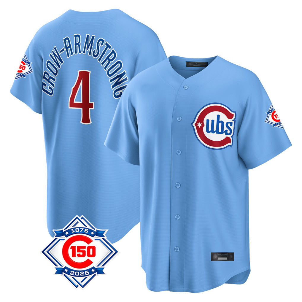 BIPIHUC C.Cubs #4 Pete Crow-Armstrong Player Light Blue 150th Anniversary Home Game Stitched Jerseys