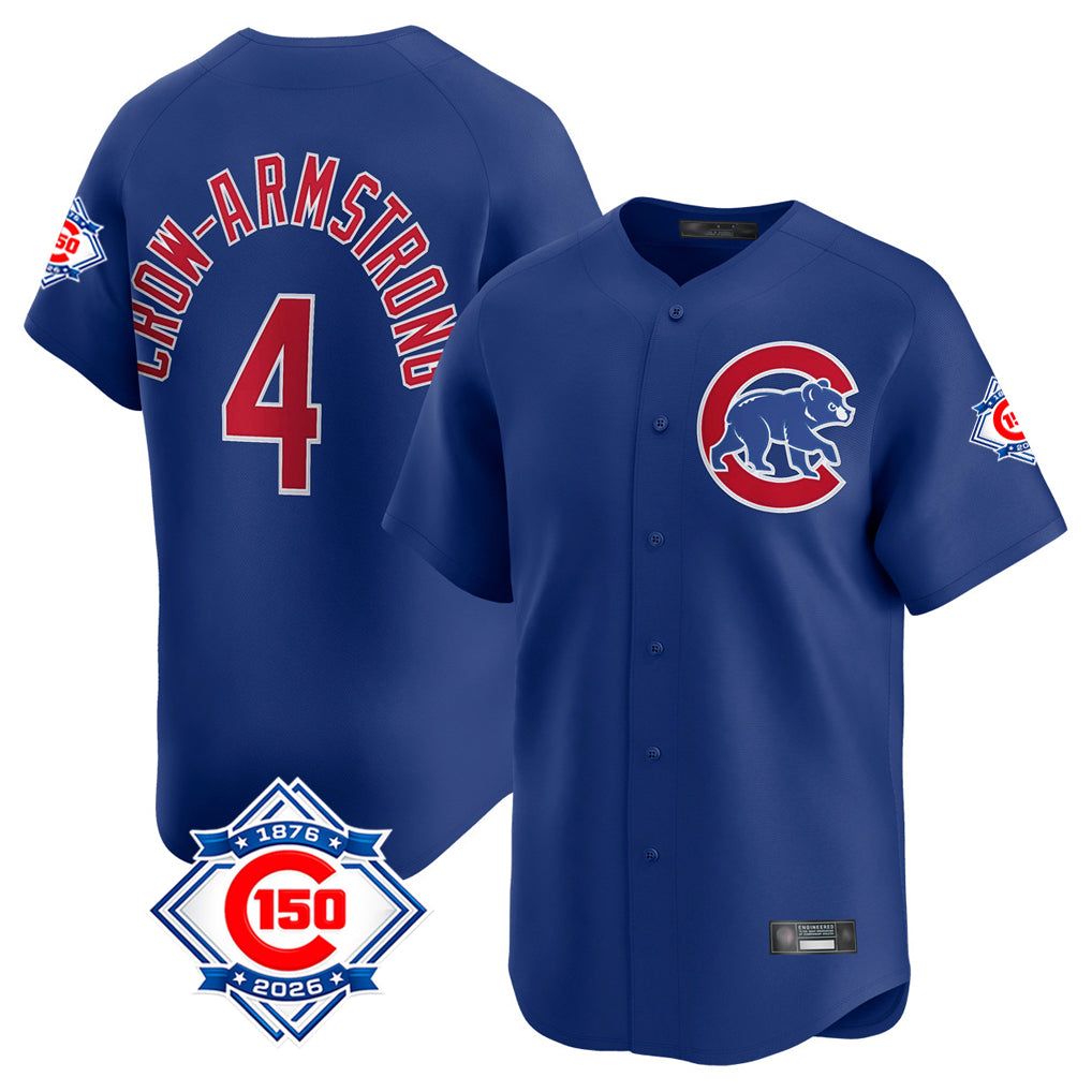 BIPIHUC C.Cubs #4 Pete Crow-Armstrong Player Royal 150th Anniversary Limited Home Stitched Jerseys