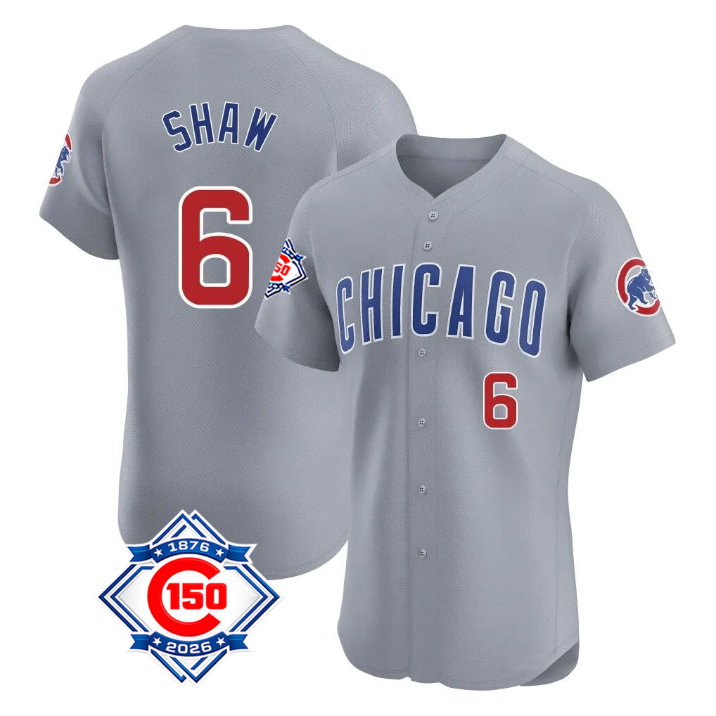 BIPIHUC C.Cubs #6 Matt Shaw Player Gray Road 150th Anniversary Limited Elite Home Stitched Jerseys