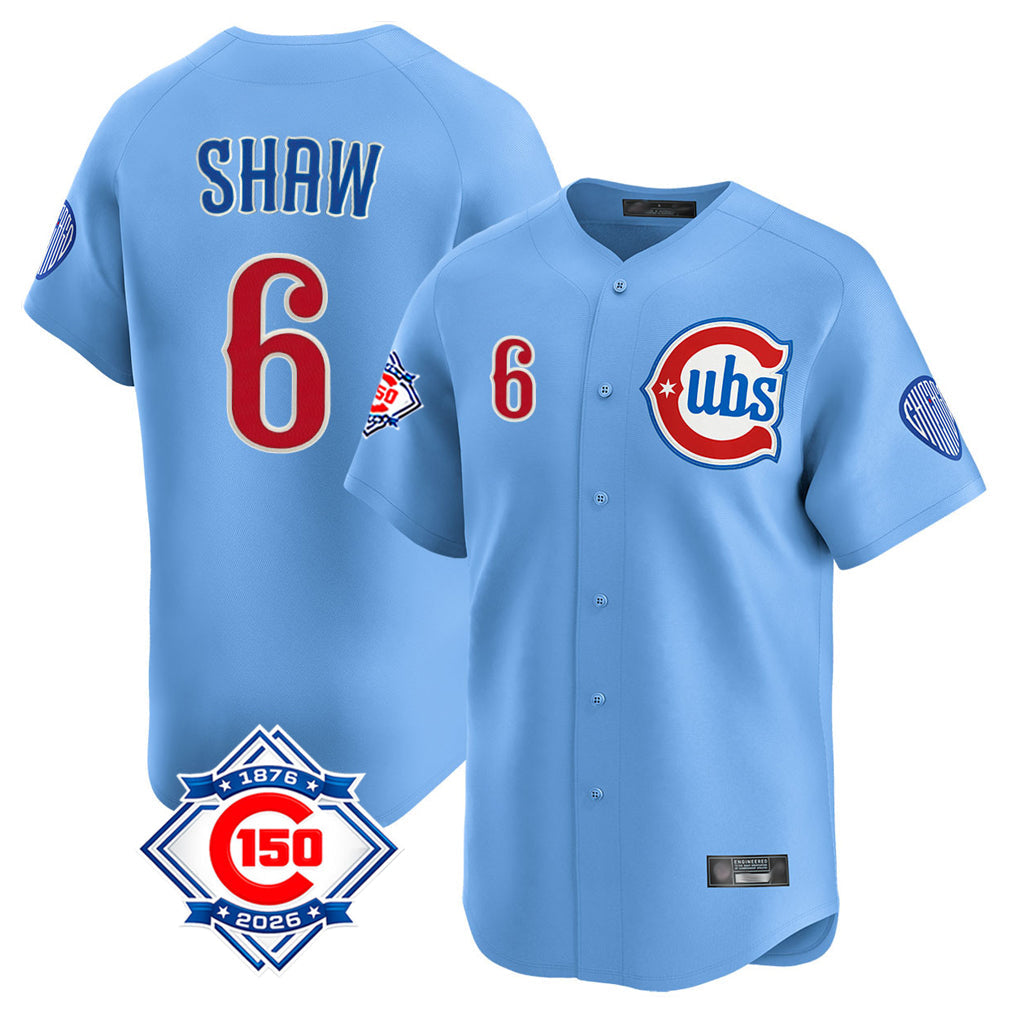 BIPIHUC C.Cubs #6 Matt Shaw Player Light Blue 150th Anniversary Limited Home Stitched Jerseys