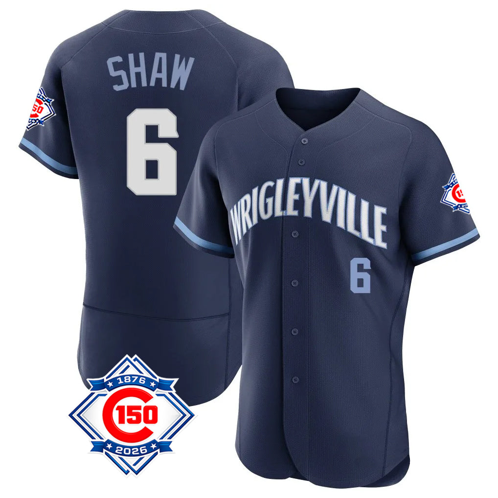 BIPIHUC C.Cubs #6 Matt Shaw Player Navy City Connect 150th Anniversary Limited Elite Home Stitched Jerseys