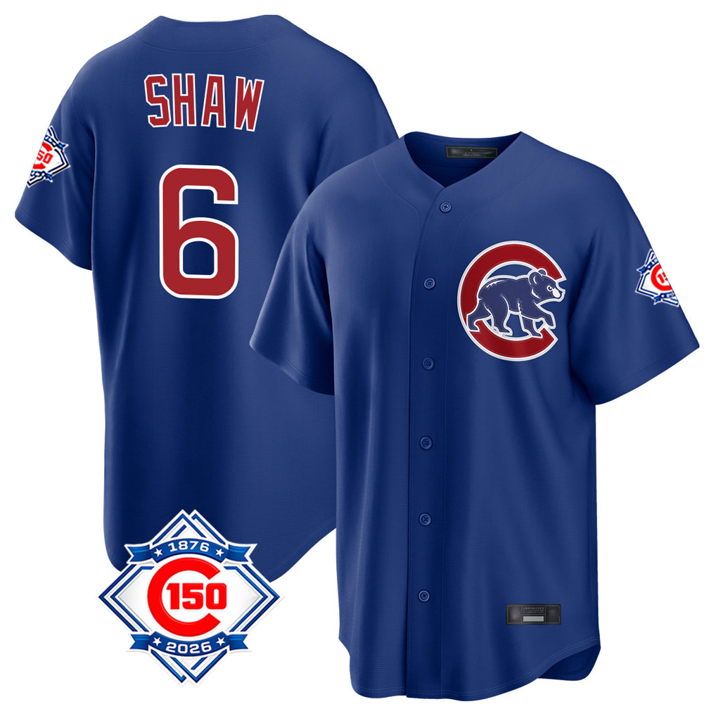 BIPIHUC C.Cubs #6 Matt Shaw Player Royal 150th Anniversary Home Game Stitched Jerseys