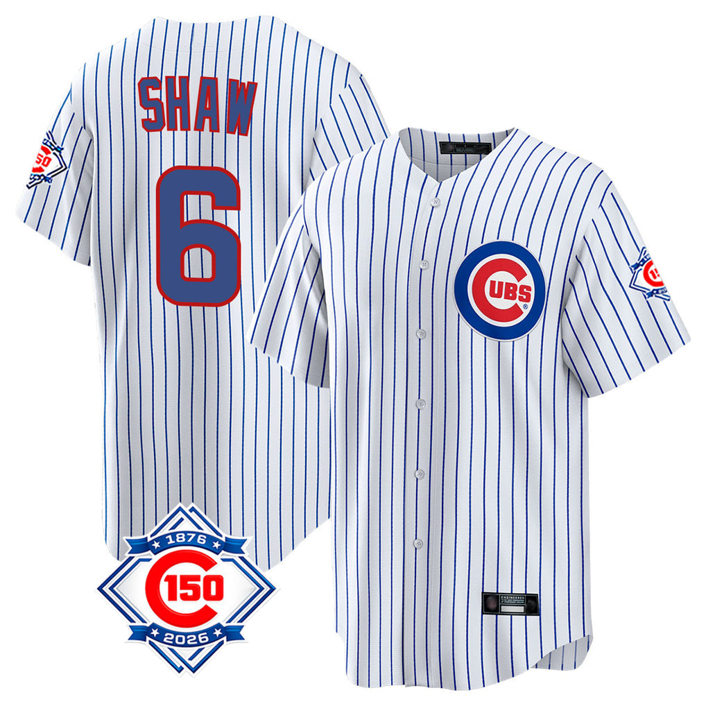 BIPIHUC C.Cubs #6 Matt Shaw Player White 150th Anniversary Home Game Stitched Jerseys