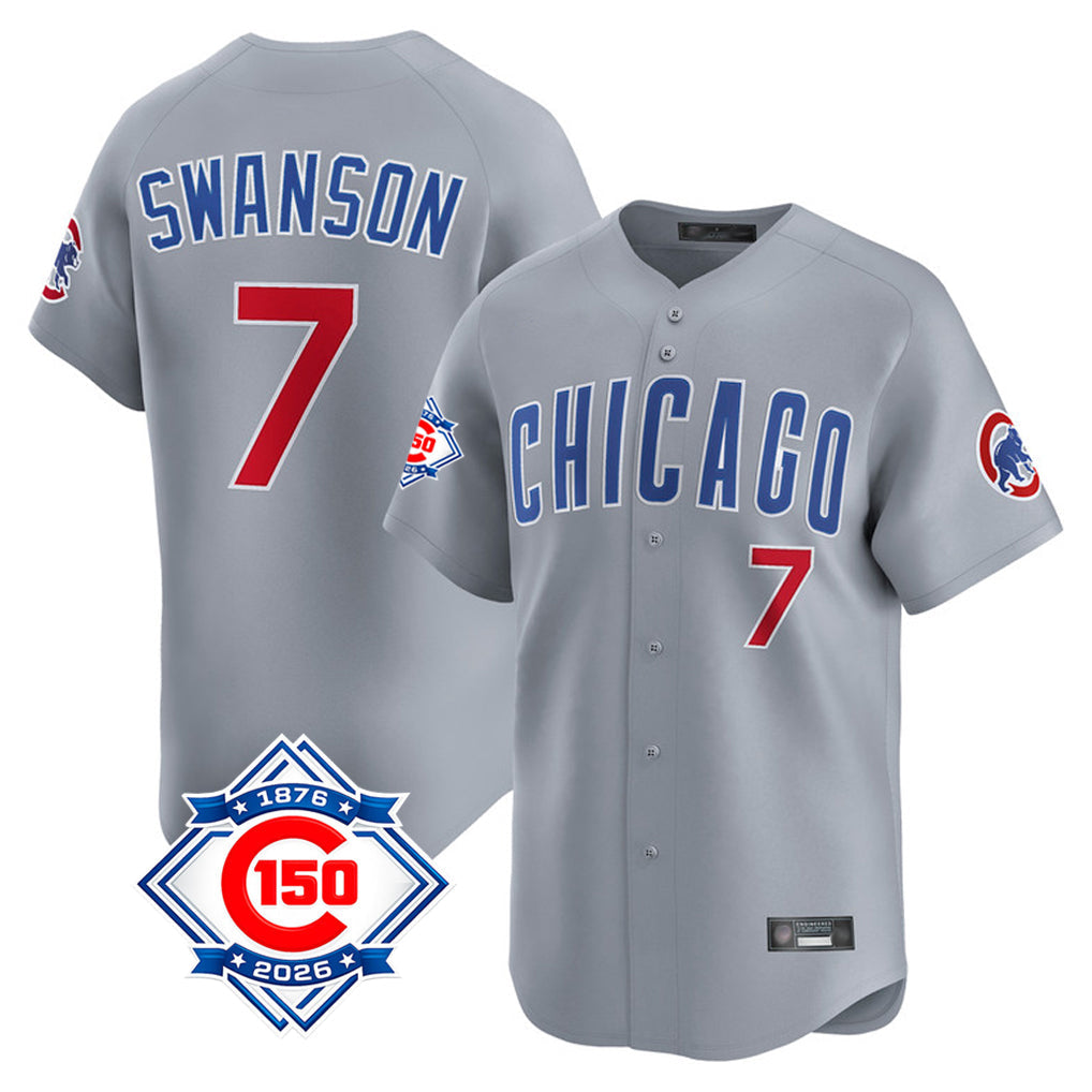 BIPIHUC C.Cubs #7 Dansby Swanson Player Gray Road 150th Anniversary Limited Home Stitched Jerseys