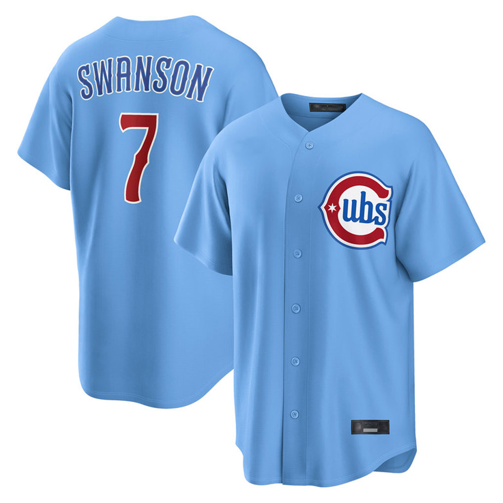 BIPIHUC C.Cubs #7 Dansby Swanson Player Light Blue Home Game Stitched Jerseys