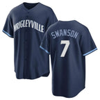 BIPIHUC C.Cubs #7 Dansby Swanson Player Navy City Connect Home Game Stitched Jerseys