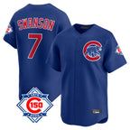 BIPIHUC C.Cubs #7 Dansby Swanson Player Royal 150th Anniversary Limited Home Stitched Jerseys
