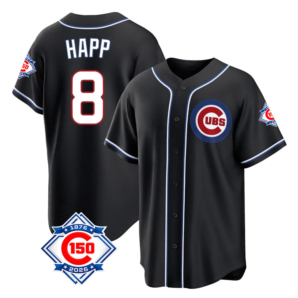 BIPIHUC C.Cubs #8 Ian Happ Player Black Fashion Out 150th Anniversary Game Stitched Jerseys