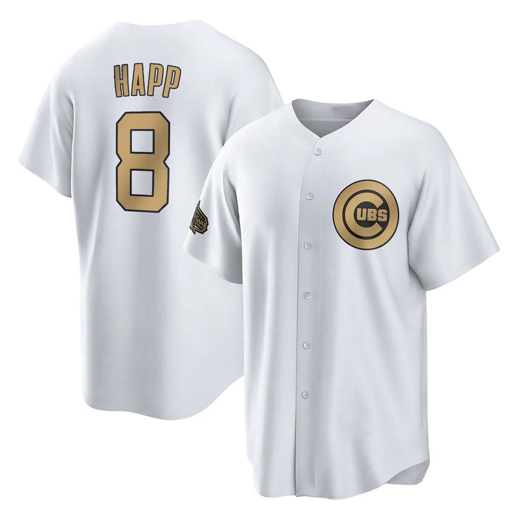 BIPIHUC C.Cubs #8 Ian Happ Player Gold All-Star Game Home Stitched Jerseys