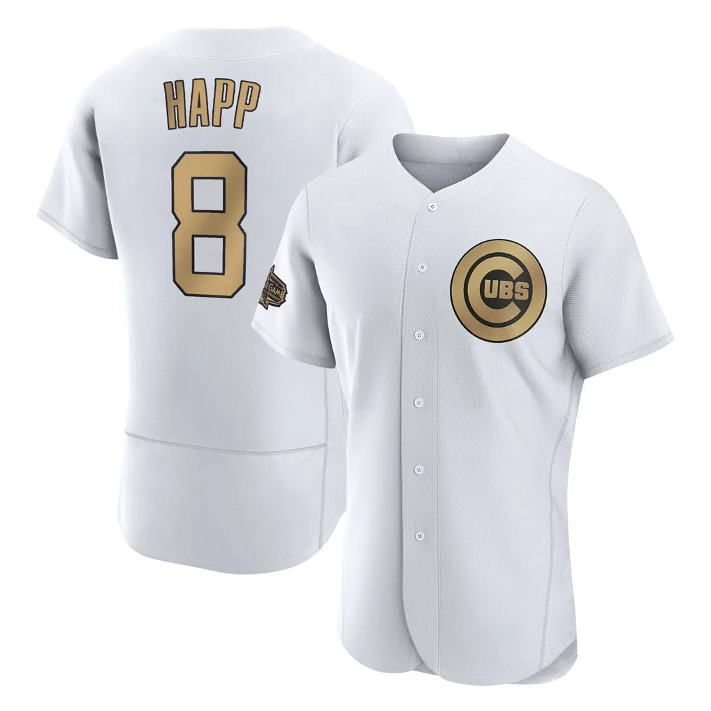 BIPIHUC C.Cubs #8 Ian Happ Player Gold All-Star Limited Elite Home Game Stitched Jerseys