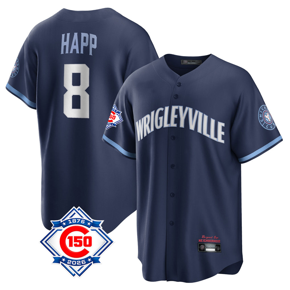 BIPIHUC C.Cubs #8 Ian Happ Player Navy 150th Anniversary City Connect Home Game Stitched Jerseys