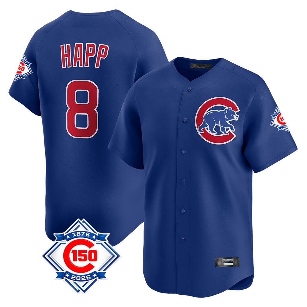 BIPIHUC C.Cubs #8 Ian Happ Player Royal 150th Anniversary Limited Home Stitched Jerseys