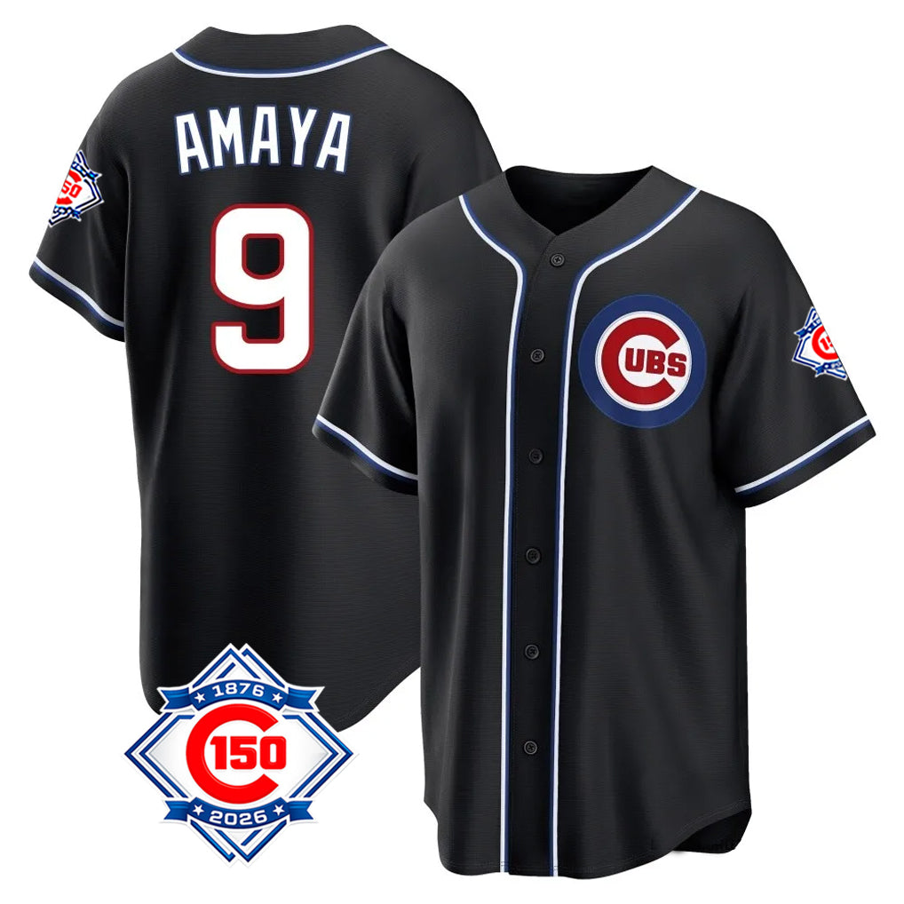 BIPIHUC C.Cubs #9 Miguel Amaya Player Black Fashion Out 150th Anniversary Game Stitched Jerseys