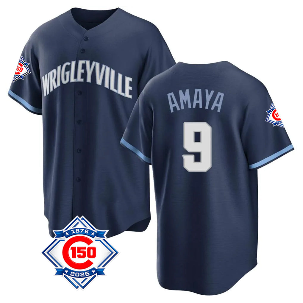 BIPIHUC C.Cubs #9 Miguel Amaya Player Navy 150th Anniversary City Connect Home Game Stitched Jerseys