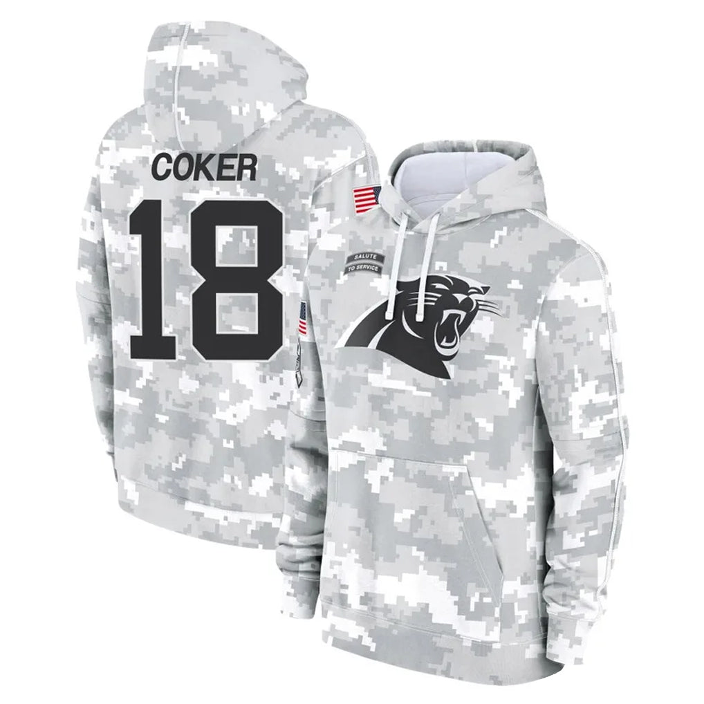 BIPIHUC C.Panthers #18 Jalen Coker Player Arctic Camo Salute to Service Pullover Hoodies Limited Game Stitched Jerseys