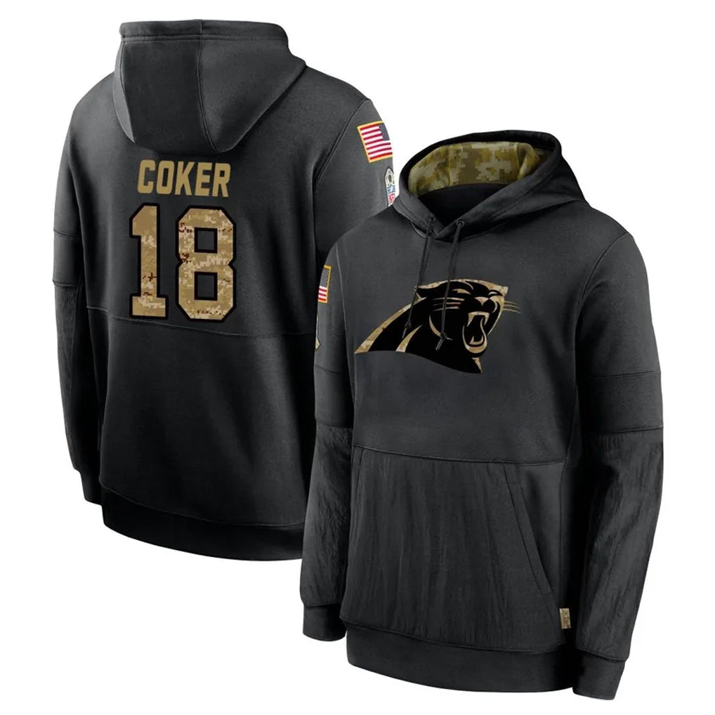 BIPIHUC C.Panthers #18 Jalen Coker Player Black Salute to Service Pullover Hoodies Limited Game Stitched Jerseys
