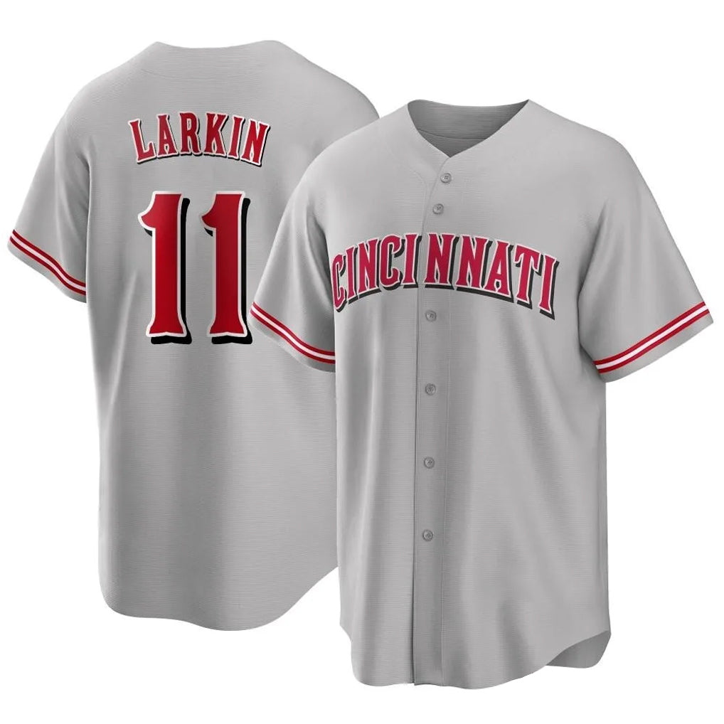 BIPIHUC C.Reds #11 Barry Larkin Player Gray Home Game Stitched Jerseys