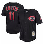 BIPIHUC C.Reds #11 Barry Larkin Player Mitchell & Ness Black Throwback Cooperstown Mesh Game Stitched Jerseys